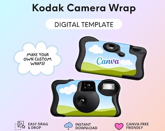 Plantilla editable de Canva para la envoltura de la cámara desechable Kodak FunSaver, diseño personalizable (descarga digital)