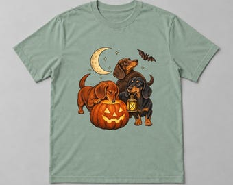 Halloween Dog Shirt, Moonlit Pumpkin Design, 10 Dog Breed Choices, Comfort Colors Tee