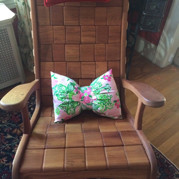 Bow-shaped pillow made with Lilly Pulitzer fabric