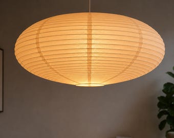 Washi Papierlaternenlampenschirm, Großer UFO-Pendelleuchtenschirm, Papierdeckenlampenschirm für Japandi Skandinavisches Dekor, 50-65 cm, Nur Schirm