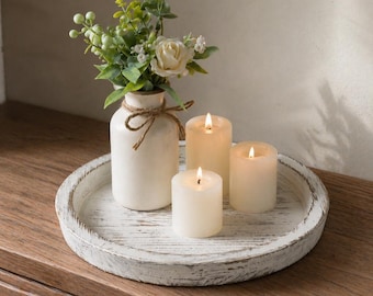 Plato de madera y bandeja para velas, bandeja para centro de mesa de color personalizado, decoración personalizable para mesa de centro de madera, pequeño centro de mesa de estilo rústico, decoración rústica