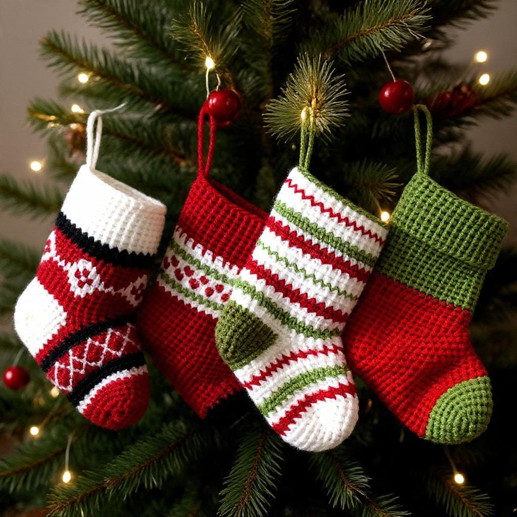 30 Christmas Stocking Crochet Patterns for Handmade Holiday Keepsakes 12 Mini Fair Isle Stocking Ornament Set