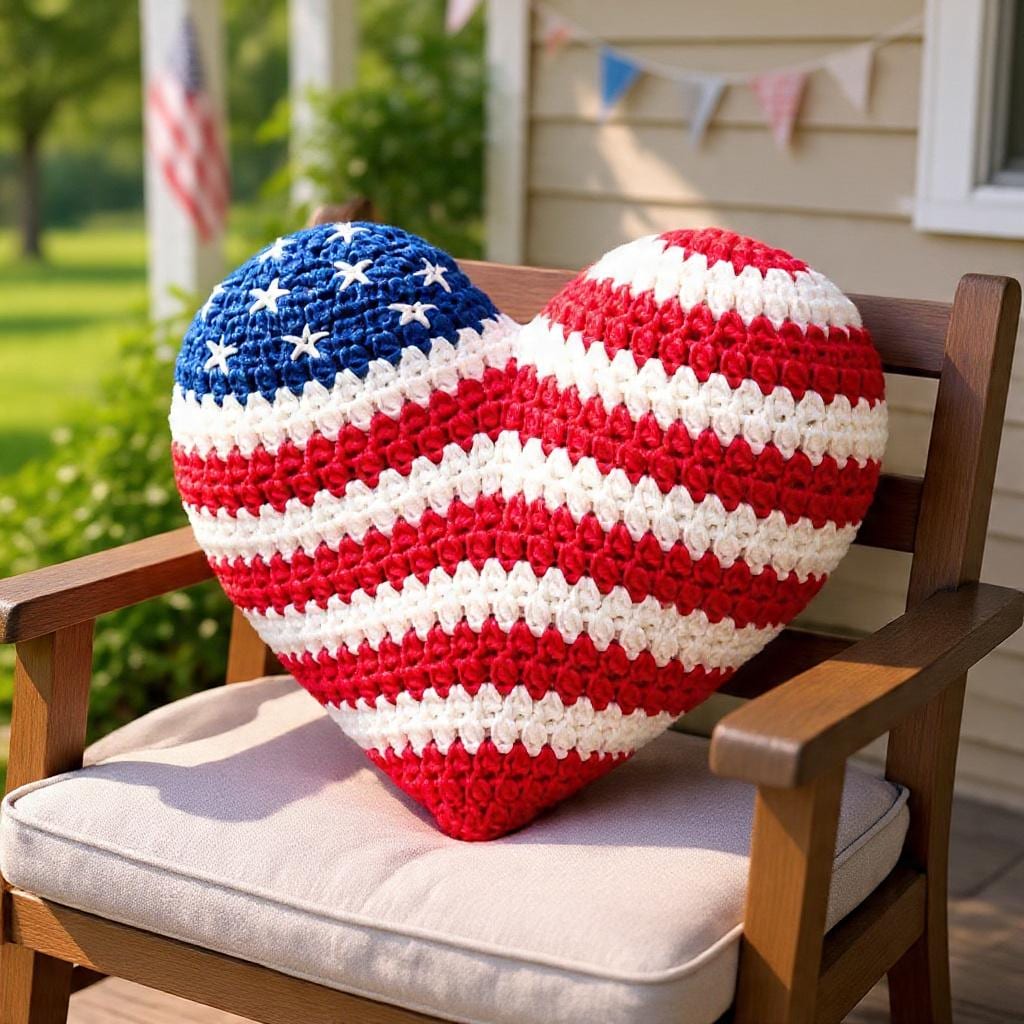 American Flag Heart Pillow Crochet Pattern