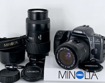 Vintage Near Mint Minolta a 303Si Super Film Camera Cosina 28-70 /AF 75-300 Zoom Japan