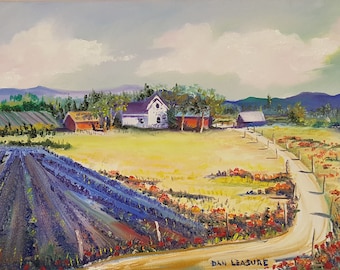 Farmland Memory, Landscape Oil, Original Oil on Canvas, Painting, Red Barn, Lavender Fields, Country Drive, Home and Gift Art, Dan Leasure