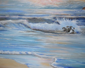 Dreamy Seascape, Ocean Sunset Oil, Oceanscape, Pacific Northwest Artist, Oregon Rose Sunset, Healing Art, Dan Leasure