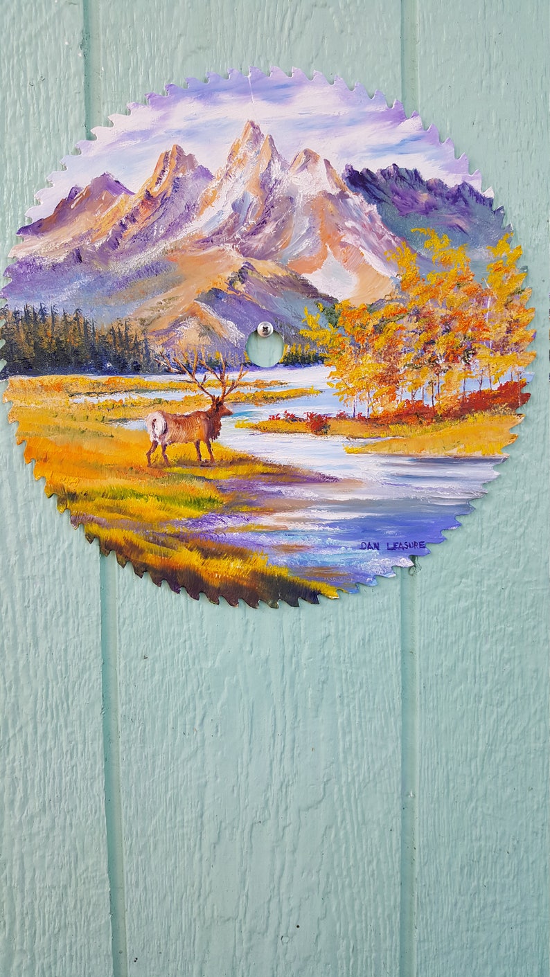 Saw Blade Art Elk Oil Painting Wildlife Autumn Painting on Etsy