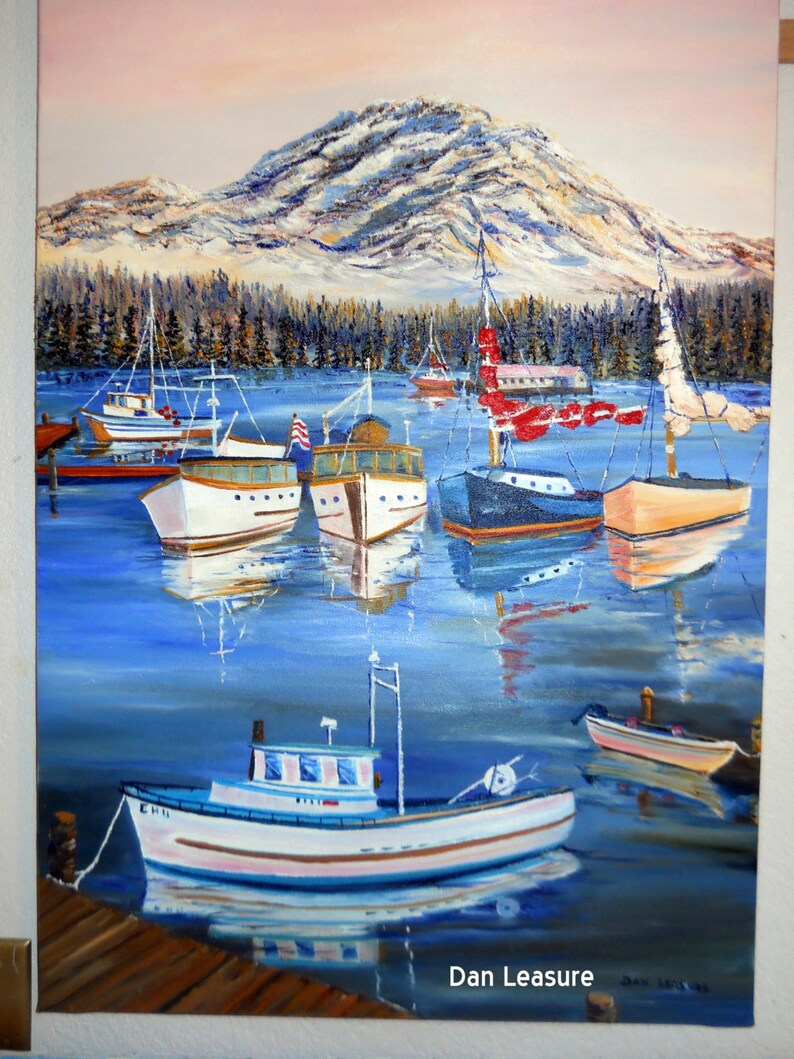 Mt. Rainier Washington Pacific Northwest Art Fishing Boats