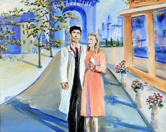 Paris in Love,  Portrait Painting, Valentine Art, The Louvre et Boulevard Oil on Canvas, Dan Leasure Original Oil 16 w 20 h in