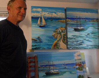 Sardinia Blue Seaside, Sardinia Island Oil, Sardegna Oil, Costa Smeralda Oil, Porto Cervo Art, Dan Leasure Oil