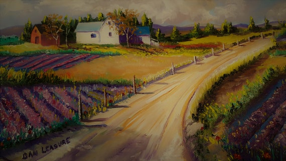 Big Sky, Farm Landscape, Original Oil Painting on Canvas, Lavender