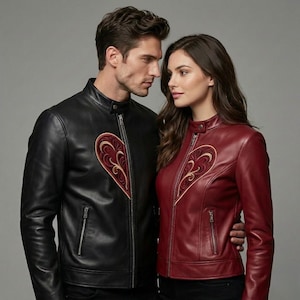 Custom Handmade Real Leather Jackets for Couples, Matching Anniversary Gift for Her and Him