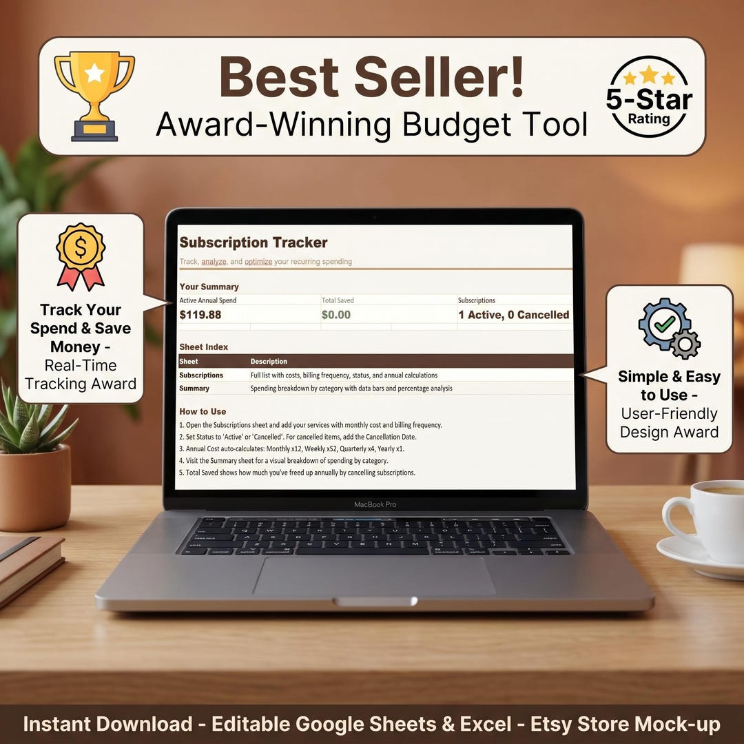 Automated Subscription Tracker Spreadsheet | Excel & Google Sheets ...
