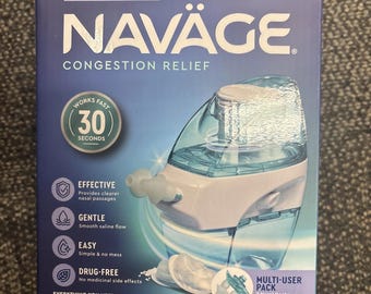 Limpiador nasal Navage con cápsulas de sal (30 unidades), kit de enjuague nasal, sistema de limpieza nasal, dispositivo de higiene personal, apoyo para la respiración y el bienestar.