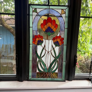 Art Nouveau Flower Panel Stained Glass Pattern PDF SVG PNG