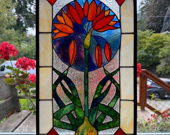 Motif de vitrail Art Nouveau botanique Amaryllis (PDF, SVG, PNG)