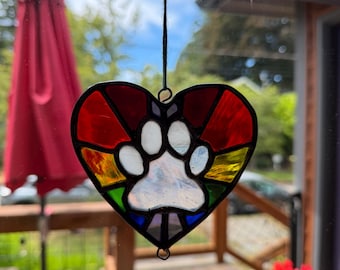 Rainbow Pet Paw Memorial Stained Glass Pattern dog cat(SVG, PDF, PNG)