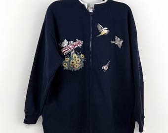 Morning Sun-SWEATSHIRT Maat LARGE Birds Made in USA met volledige ritssluiting jaren 80 vintage