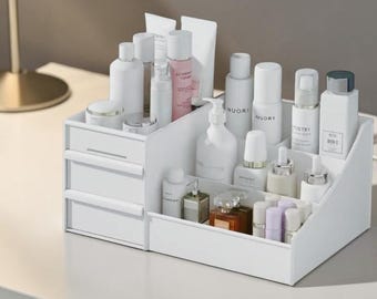 Cajón organizador de maquillaje, caja de almacenamiento de cosméticos, organizador de escritorio, soporte para productos de cuidado de la piel, caja de almacenamiento para tocador.