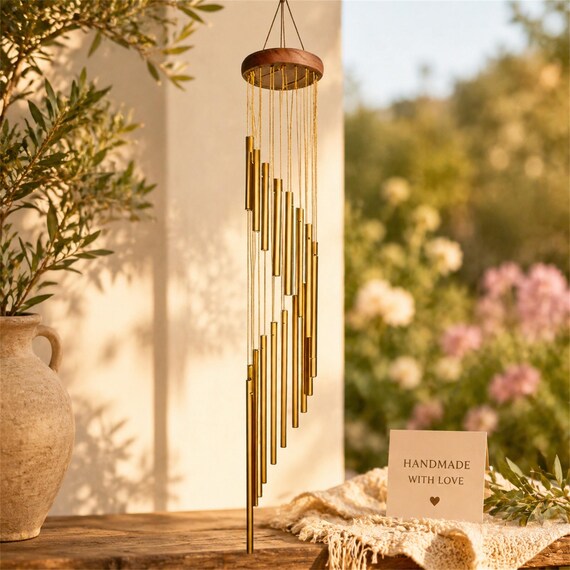 Nordic 18 Tube Wind Chimes – Rustic Scandinavian Garden Decor, Patio, Balcony, Outdoor Relaxing Sound, Housewarming Gift