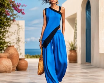 Conjunto de dos piezas para mujer, conjunto casual de verano a juego, corte relajado y a la moda.