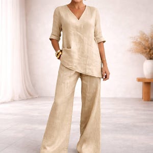 Linen Cotton Two Piece Set Women Loose Fit Outfit