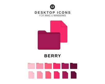 Desktop Icons - Berry Red Folders and Documents - For MAC & WINDOWS