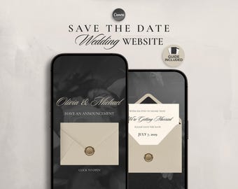 Save The Date Wedding Website Template - Editable Canva Design - Classic Ivory - Minimalist Timeless - Digital Invitation