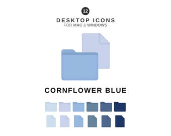 Desktop Icons - Cornflower Blue Folders and Documents - For MAC & WINDOWS