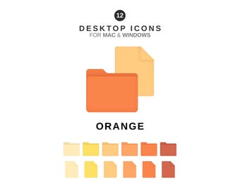 Desktop Icons - Orange Folders and Documents - For MAC & WINDOWS