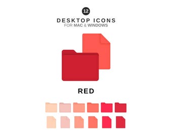 Desktop Icons - Red Folders and Documents - For MAC & WINDOWS