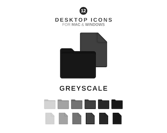 Desktop Icons - Greyscale Folders and Documents - Black - Grey - Light Grey - For MAC & WINDOWS