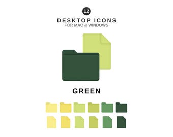 Desktop Icons - Green Folders and Documents - For MAC & WINDOWS