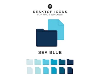 Desktop Icons - Sea Blue Folders and Documents - For MAC & WINDOWS