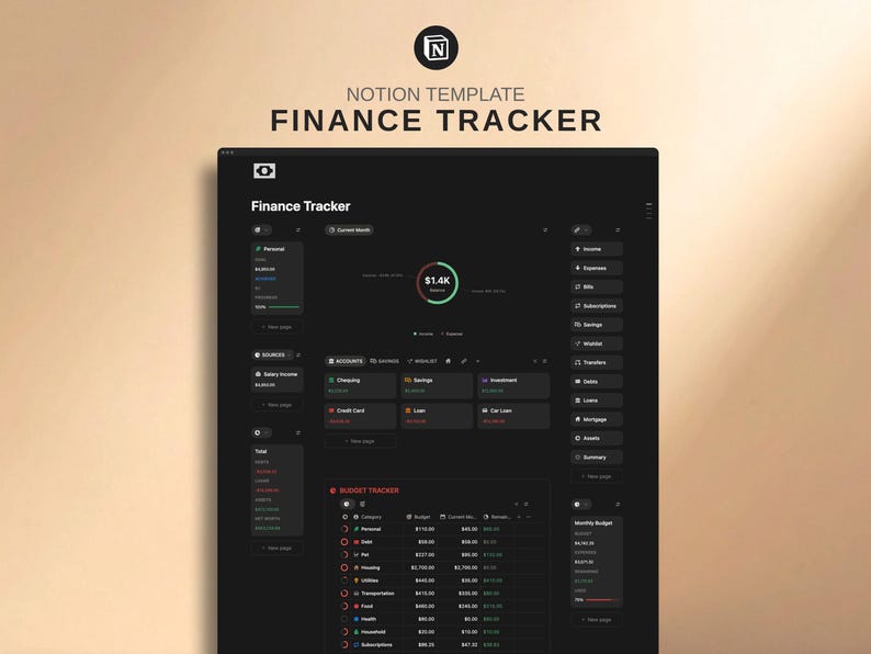 Notion Finance Tracker – Monthly Budget – Income, Expense, Bills and ...