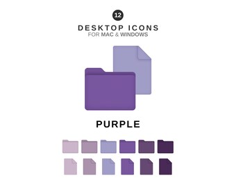 Desktop Icons - Purple Folders and Documents - For MAC & WINDOWS
