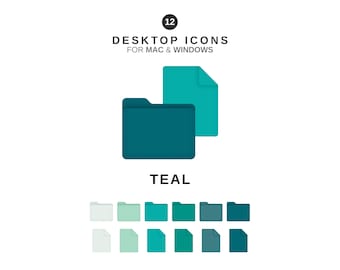 Desktop Icons - Teal Folders and Documents - For MAC & WINDOWS