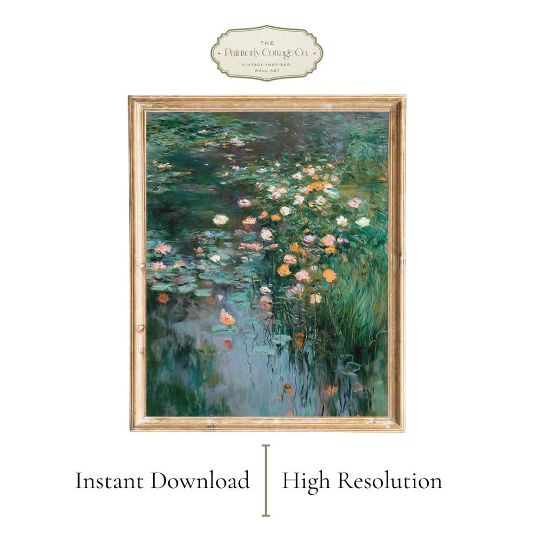 Impressionist Water-lily Pond Painting – Monet-style Garden Wall Art ...