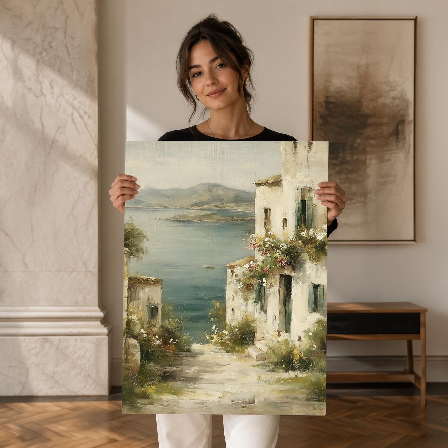 Mediterranean Coastal Scene Printable - Serene Beach Landscape Wall Art ...