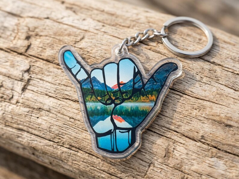 Landscape Keychain Shaka Nature Landscape Keychain - Mountain & Lake Scene Acrylic Charm ...