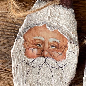 Hand Painted Santa Claus Bark Ornaments Folk Art