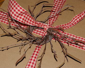 Corona de regalo natural de 6-3" con lazo estilo granja, estilo rústico, vida ecológica y sostenible