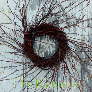 8&quot; (22&quot;-24&quot; Tip to Tip) Birch Twig Wreath Hand Wrapped Wild Primitive Rustic Farmhouse