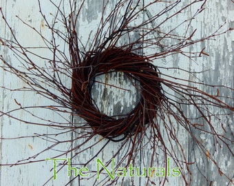 8" (22"-24" Tip to Tip) Birch Twig Wreath Hand Wrapped Wild Primitive Rustic Farmhouse