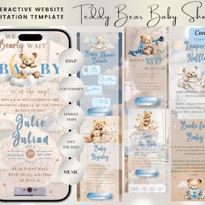 Invitación interactiva para baby shower con diseño de osito de peluche (descarga digital)