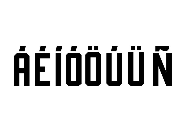May include: A bold, black text graphic on a white background. The text features a series of accented characters in a blocky, sans-serif font. The letters are evenly spaced and centered.