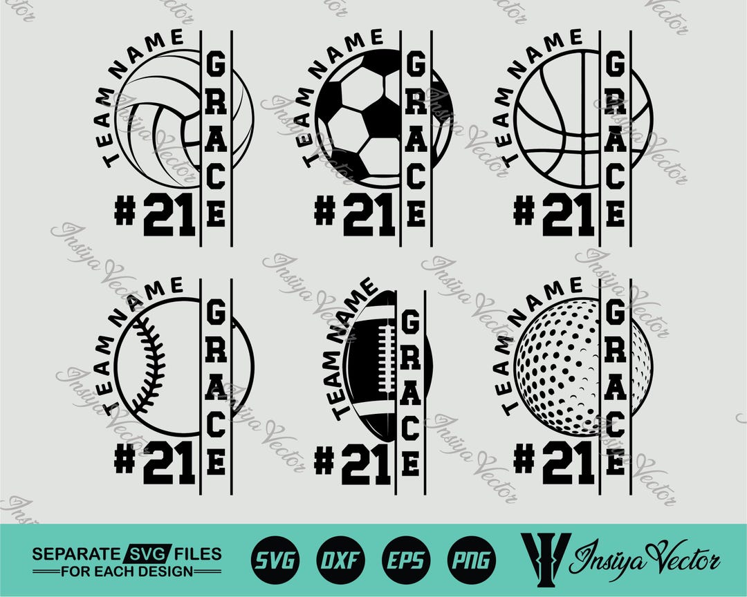 Sport Roster Svg Custom Sports Svg Bundle, Personalized Team Name Vector, Split Monogram ...