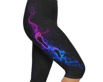 Vibrant Neon Footprint Leggings, Glowing Rave Festival Yoga Pants, Ethereal Cosmic Activewear, Unique Gift Legging