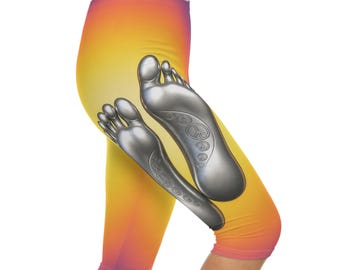 Peace Feet Capri Leggings, Silver 3D Peace Signs, Y2K Spiritual Art (All-Over Print)