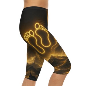 Spiritual Footprint Leggings: Glowing Mountain Path Activewear, Mystical Baby Feet Yoga Pants, Cosmic Journey Legging